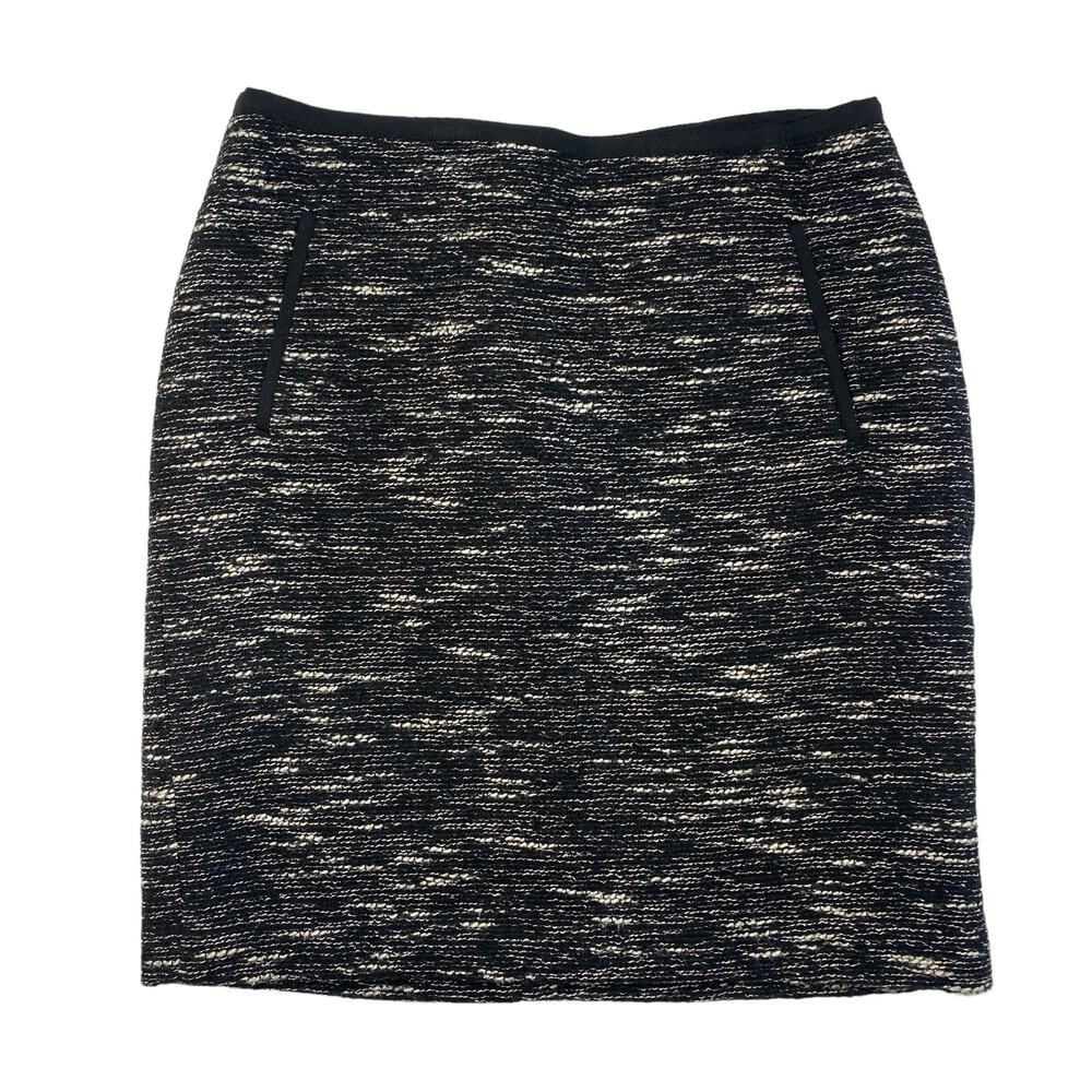 TALBOTS Black Wool Blend Tweed Lined Pencil Skirt Size 8 Zipper Classic Career